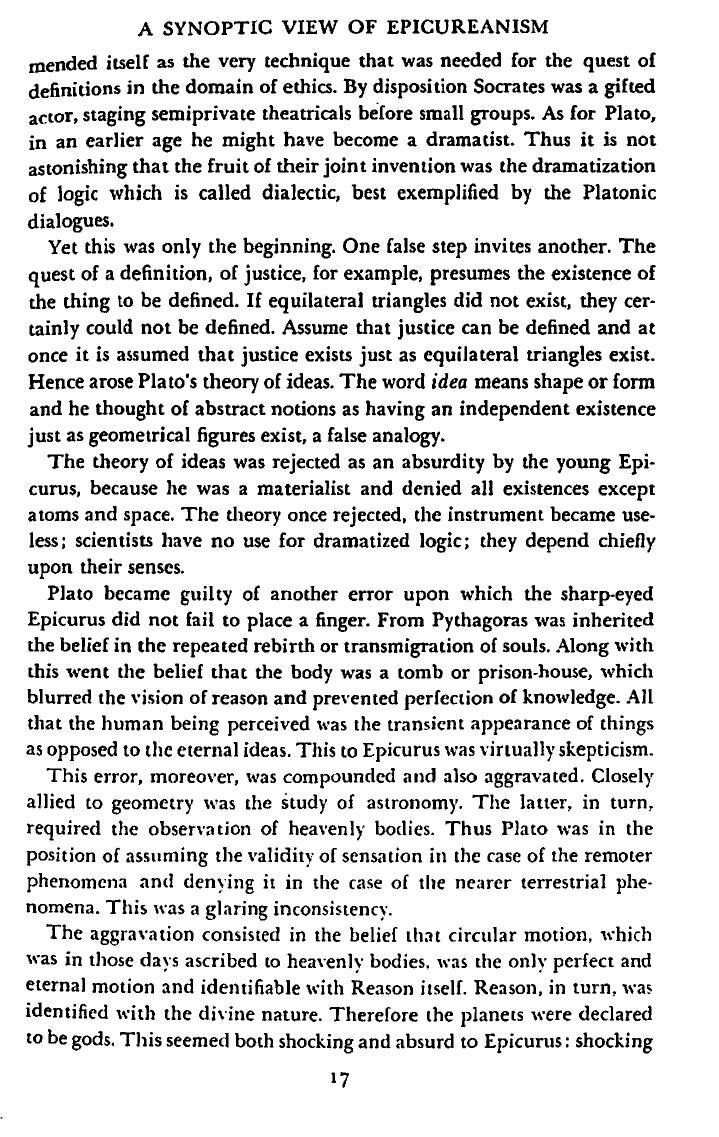 DeWitt, Epicurus and His Philosophy, Ch. I: "the belief that the body was a tomb or prison-house, which blurred the vision of reason and prevented perfection of knowledge."