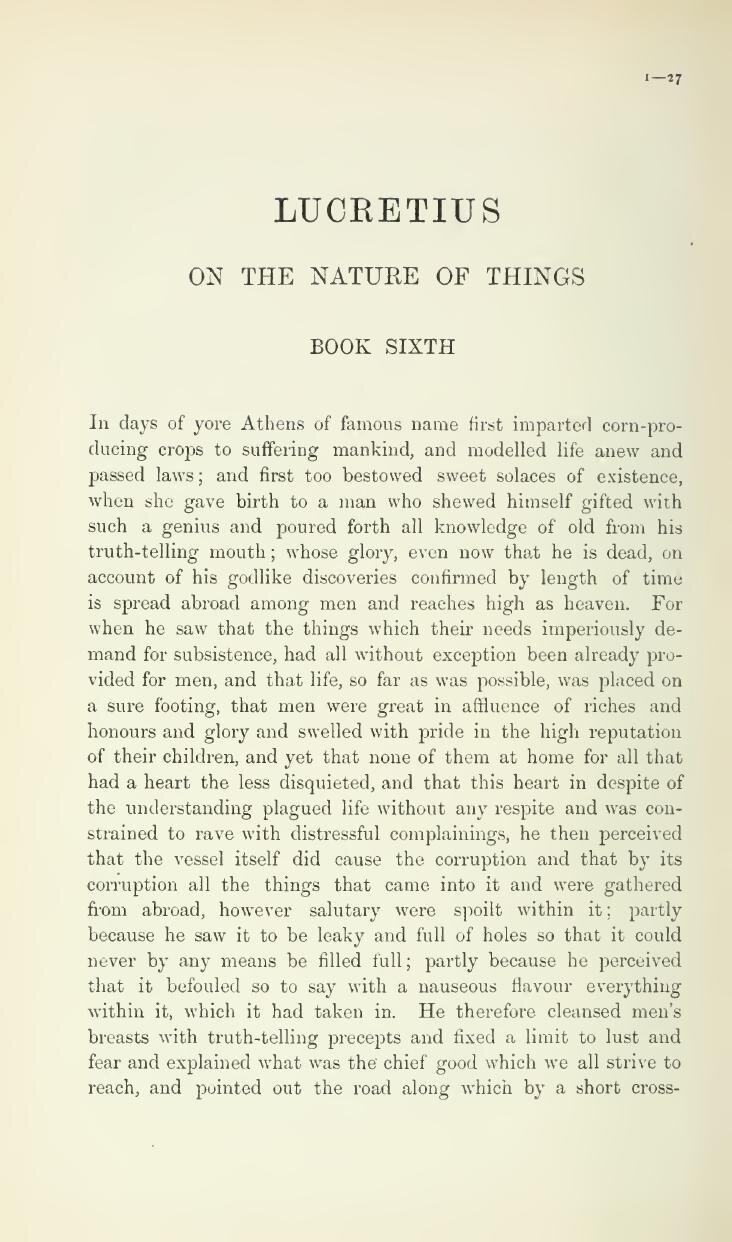 Lucretius, De Rerum Natura VI.17-21 (tr. Munro): "he then perceived that the vessel itself did cause the corruption...he saw it to be leaky and full of holes so that it could never by any means be filled full."